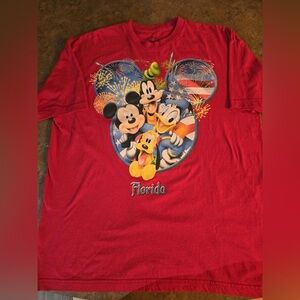 Disney World Florida Fab Four Fireworks American Flag Mickey Goofy Shirt Size XL
